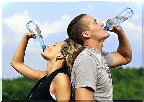 Man and woman drink water