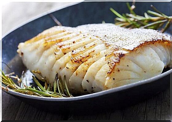 Oven-baked sea bass