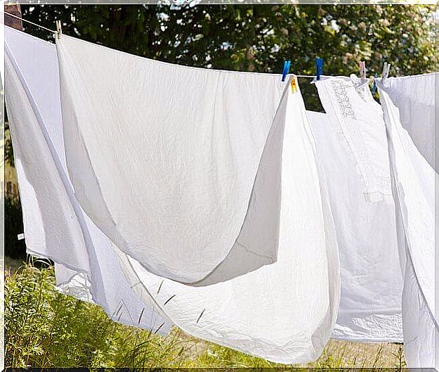 Sheets hanging to dry outside