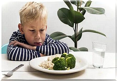 a child wrinkling his nose of broccoli