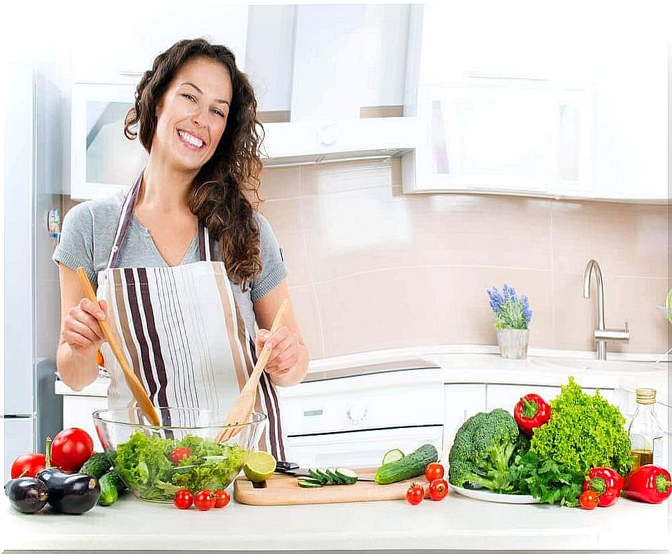 Woman making salad